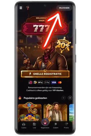 Klik op de inlogknop bij MadCasino